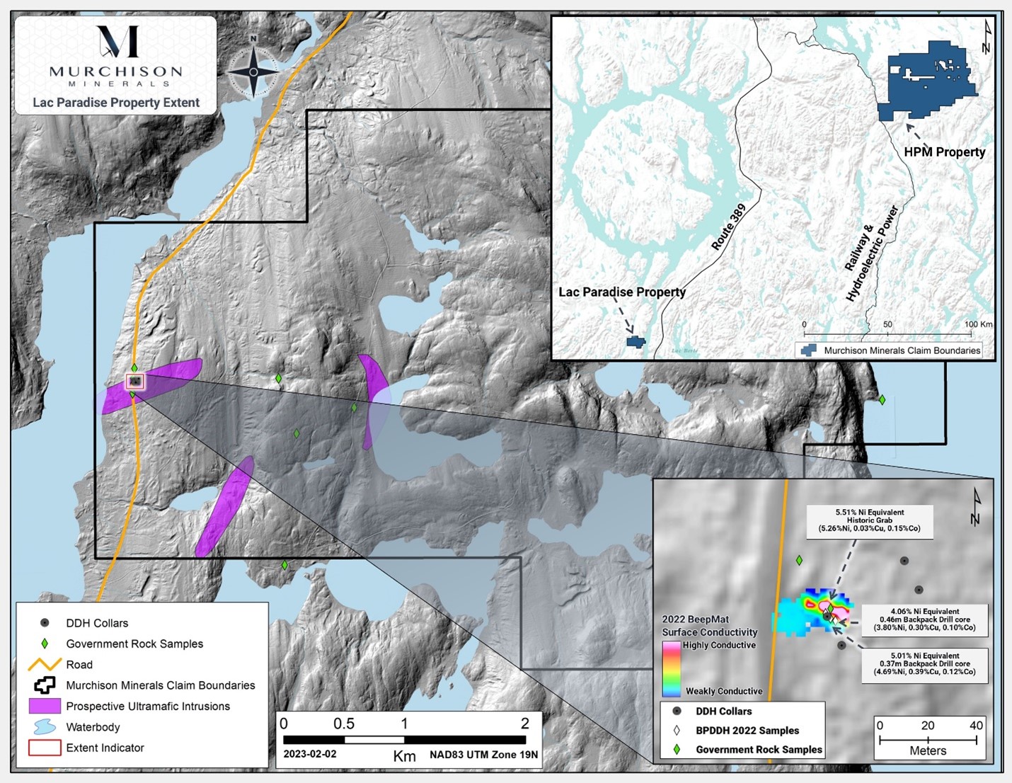 Murchison Minerals 7FEB23 Figure 3 Location Map of Lac Paradis Property